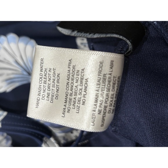 Ellen Tracy One Piece Swimsuit Sz 10 Navy Ruched Ruffle Strap Seashells - Picture 7 of 9